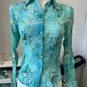 Turquoise Floral Button-Down Shirt